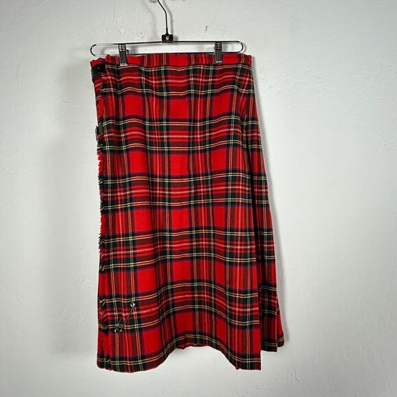 Vintage The Scotch House Women Red Tartan Plaid Wool Kilt Skirt Size 14 Scotland - Picture 2 of 8